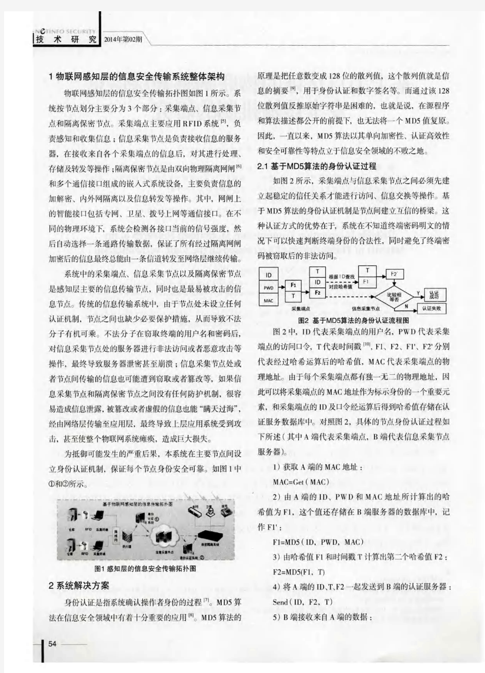 基于节点认证的物联网感知层信息安全传输机制的研究