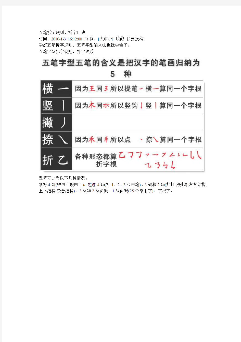 五笔拆字规则、拆字口诀