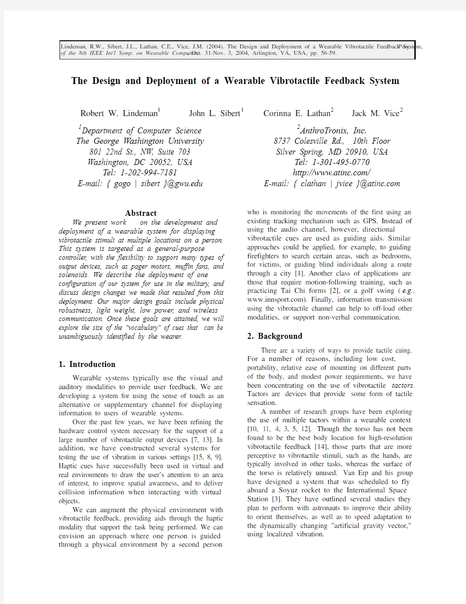 The Design and Deployment of a Wearable Vibrotactile Feedback System