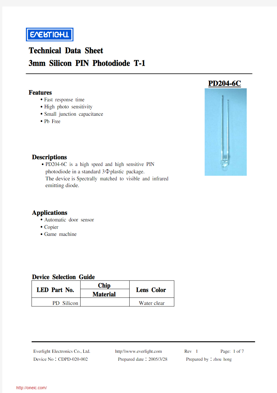 PD204-6C;中文规格书,Datasheet资料