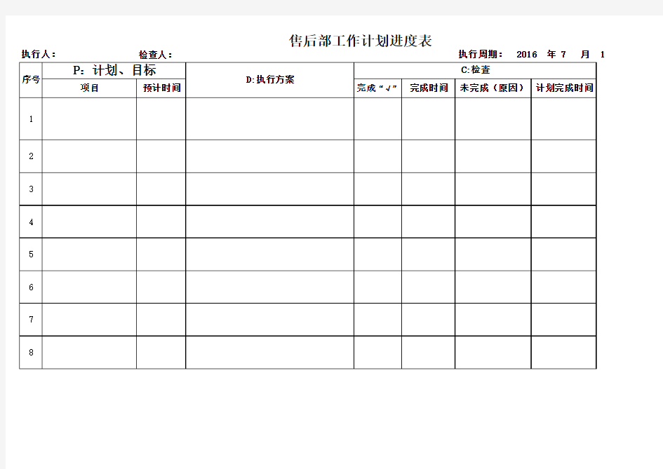 售后PDCA计划进度表格