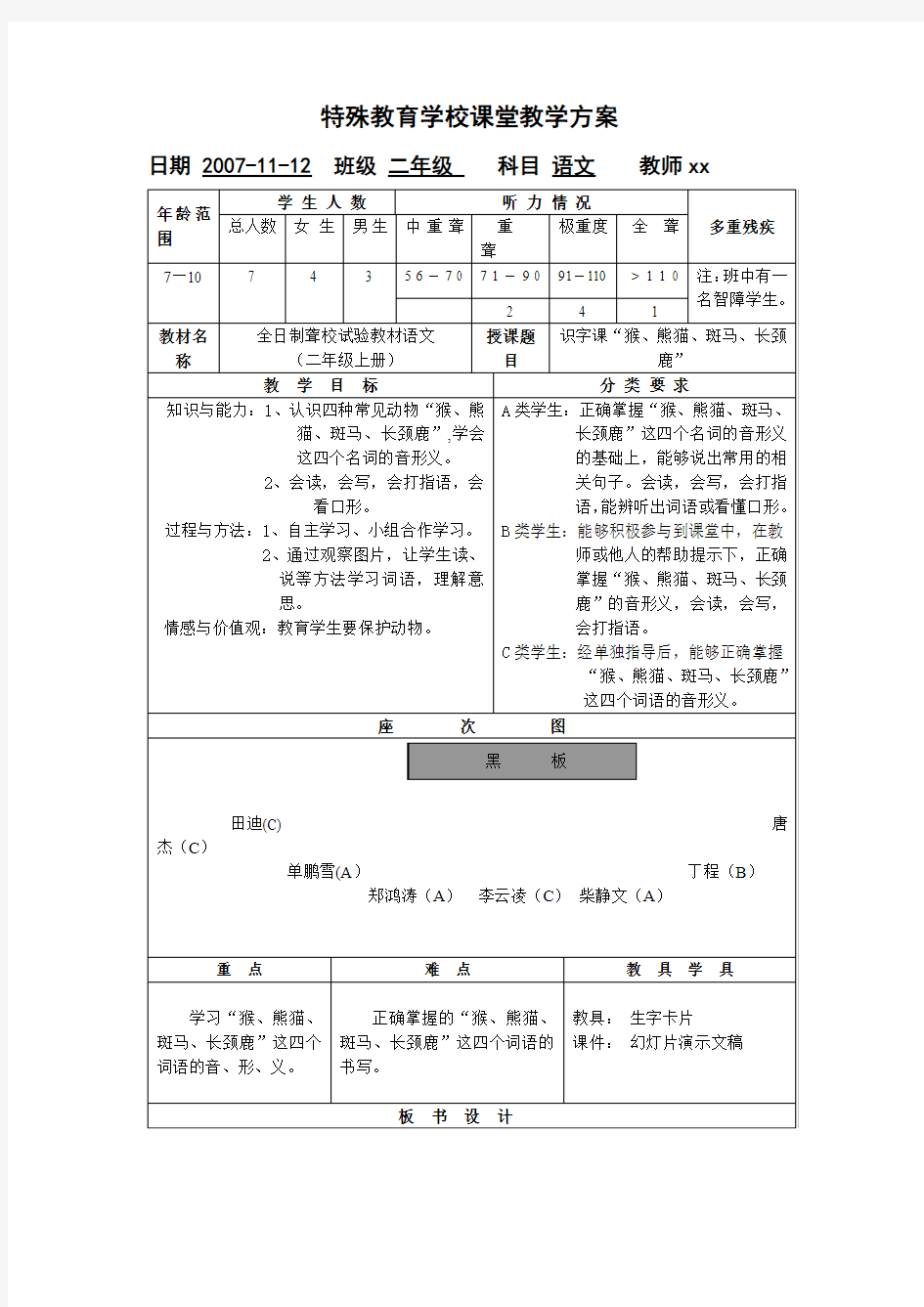 特殊教育学校课堂教学方案