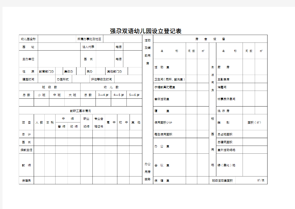 幼儿园基本情况登记表