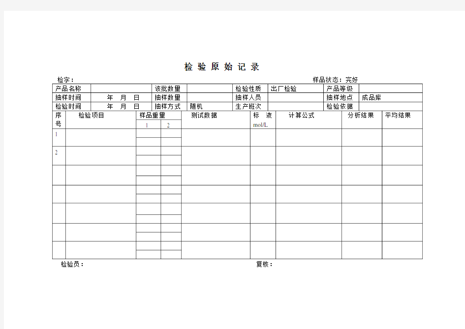 微生物检验原始记录