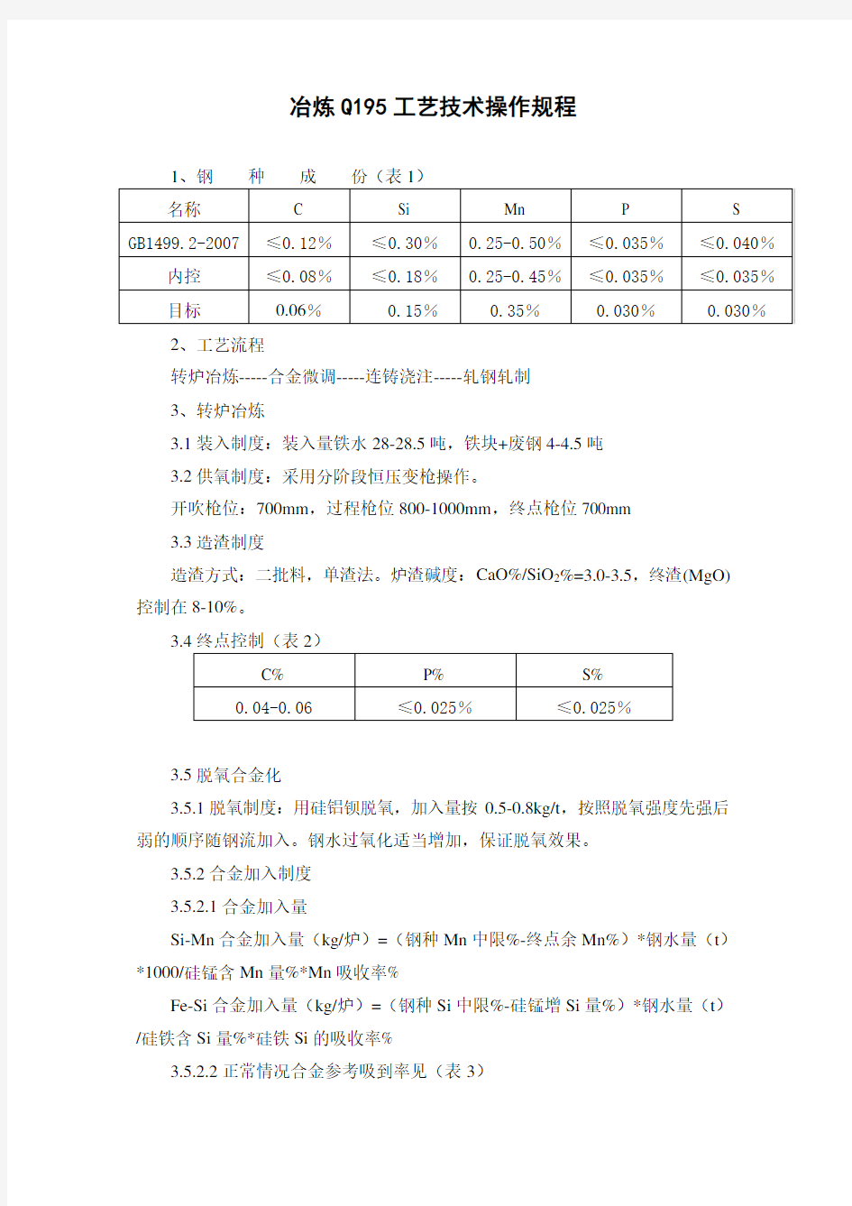 冶炼Q195工艺技术操作规程