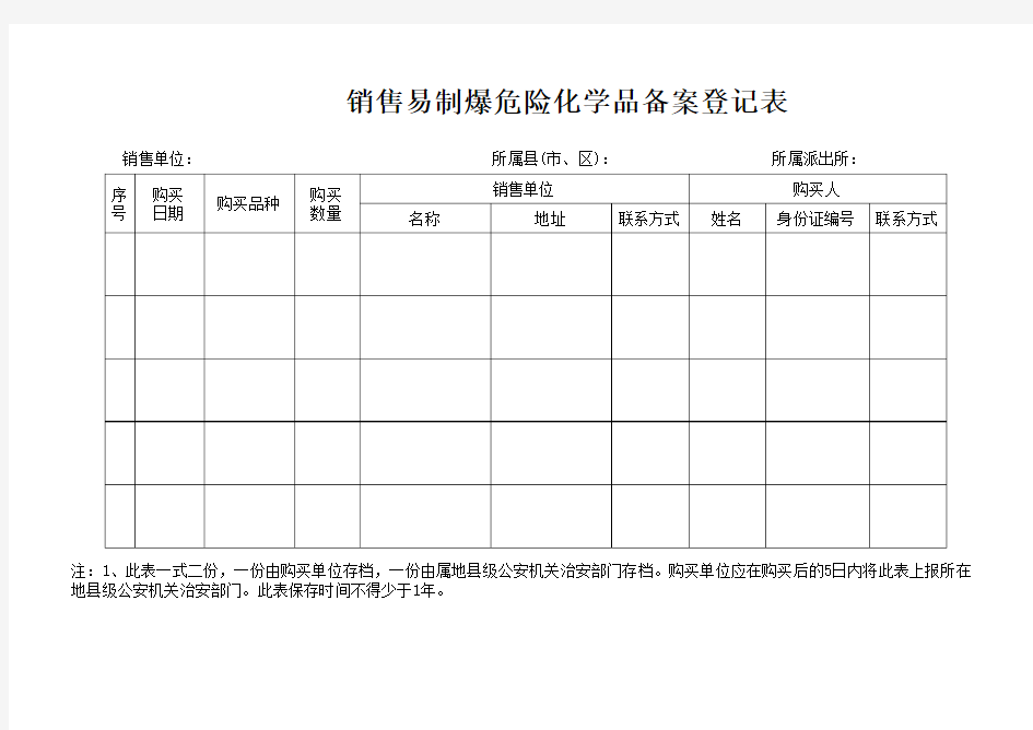 购买易制爆危险化学品备案登记表