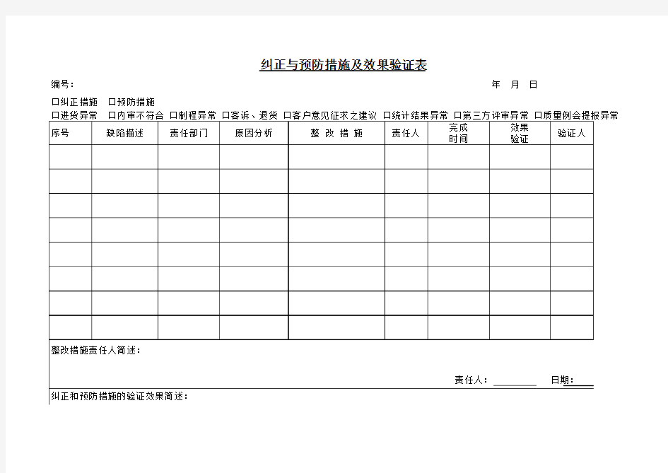 纠正预防和改进措施及效果验证表