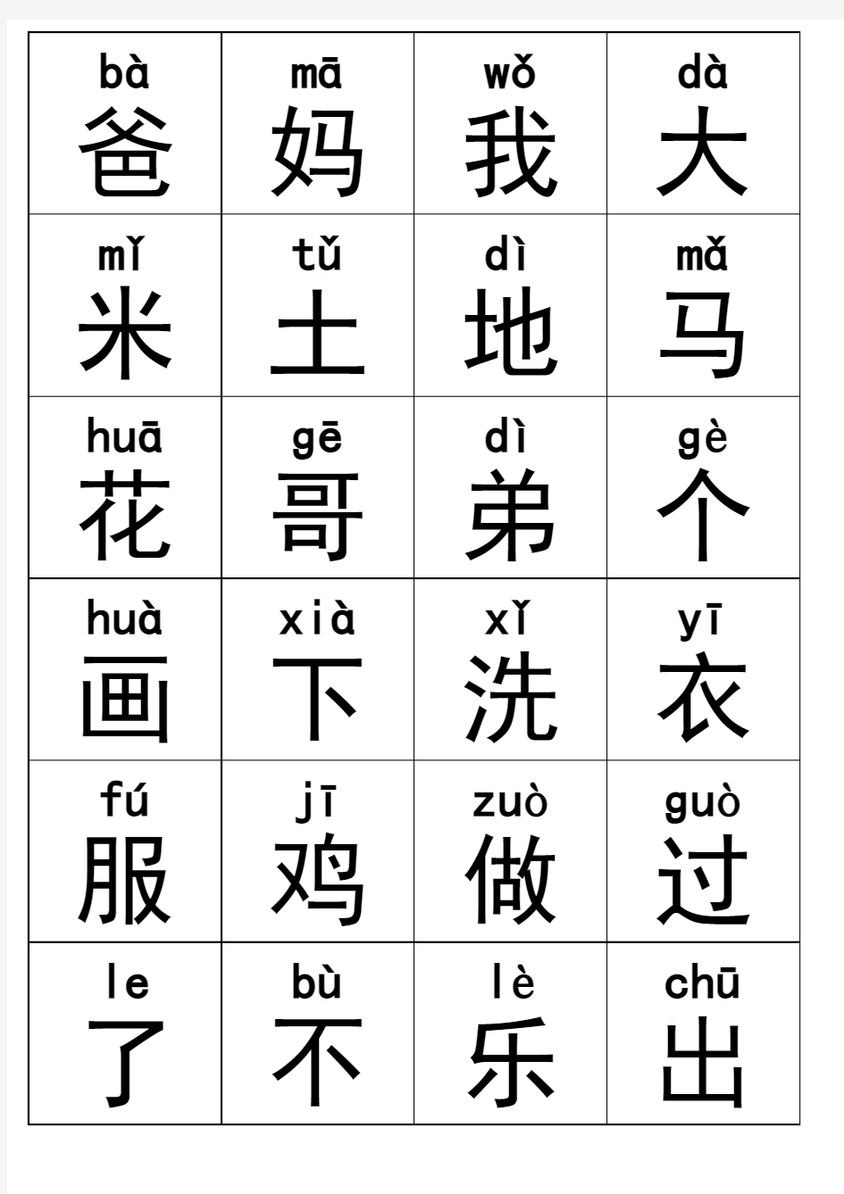 人教小学一年级上册语文生字表字卡(带拼音可直接打印)