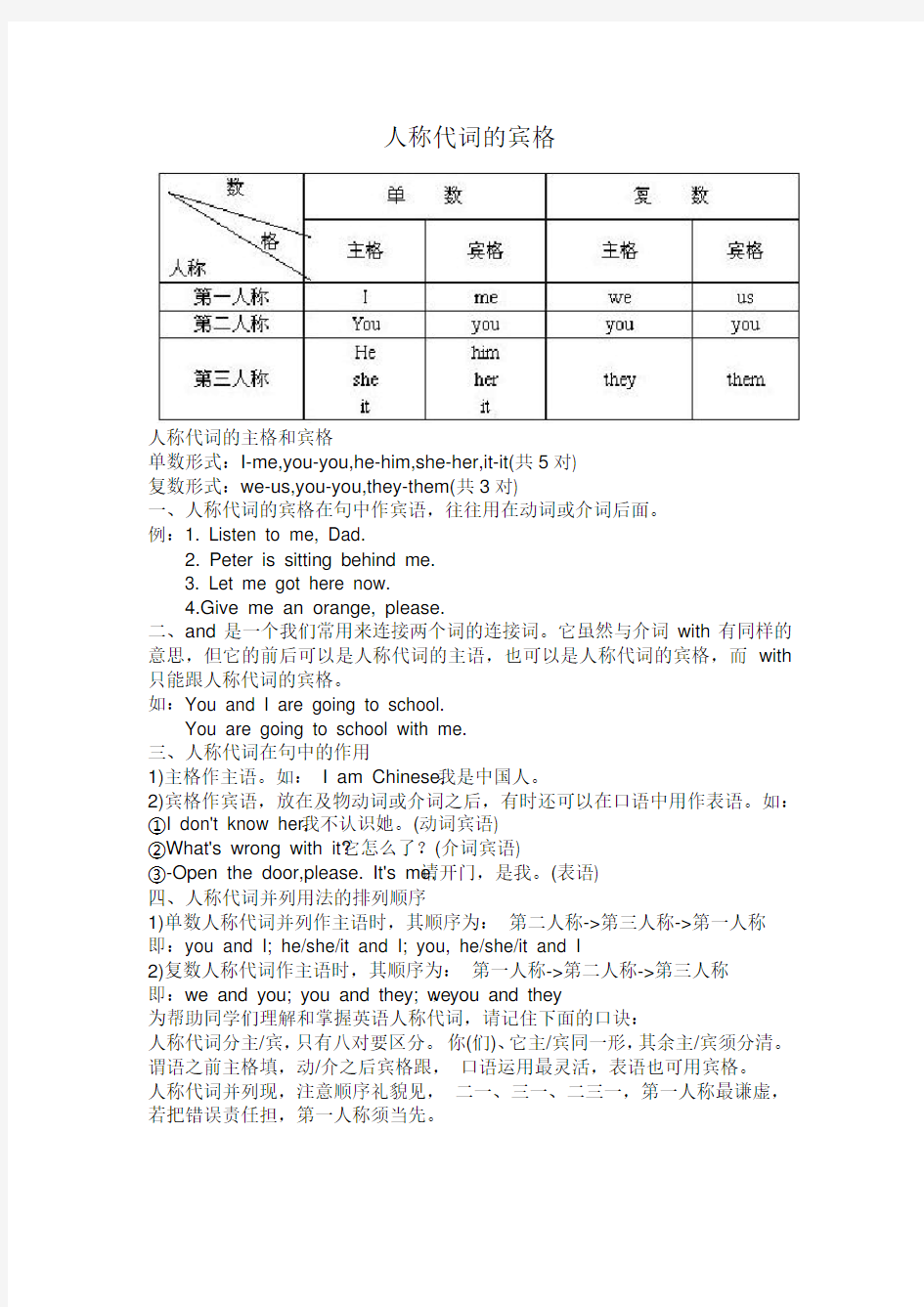 人称代词的宾格