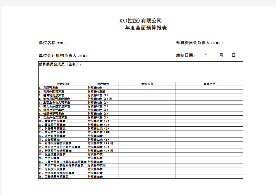 全面预算模板