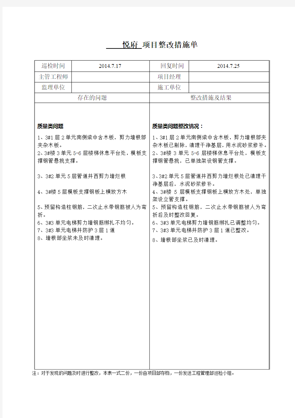 工程质量问题整改