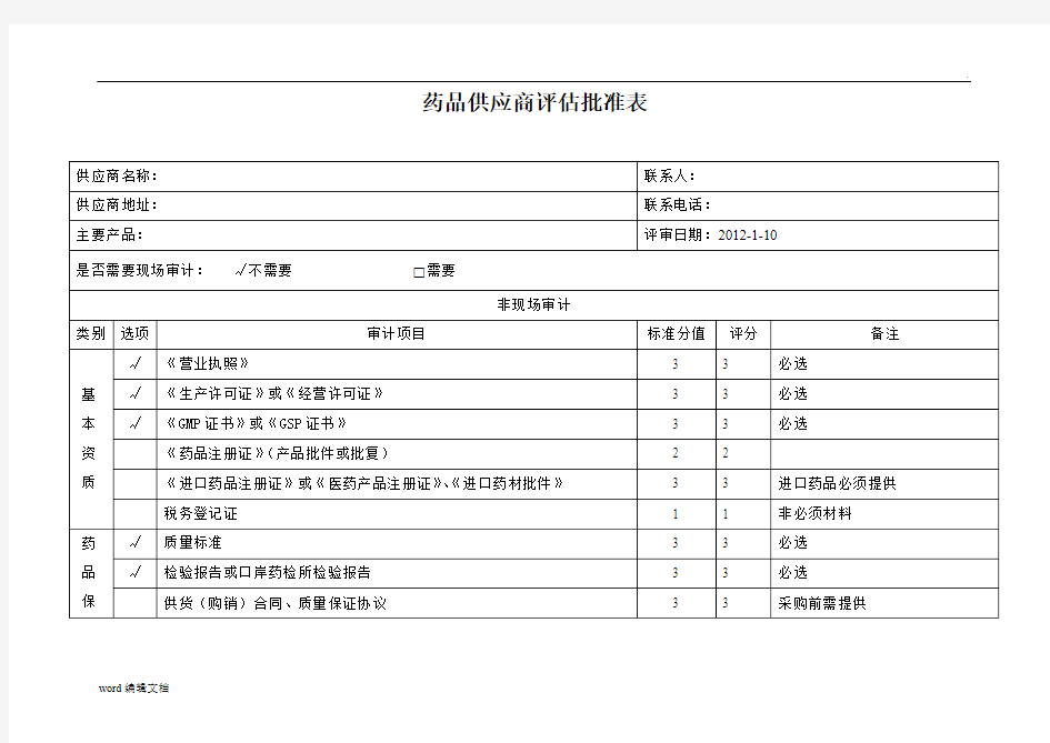 药品供应商评估