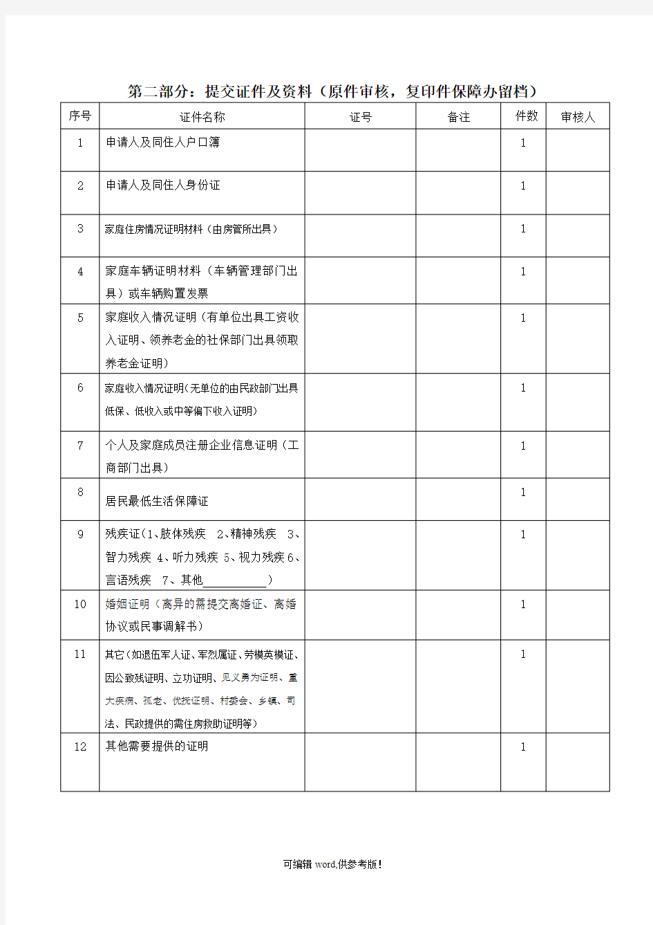 公共租赁住房申请表