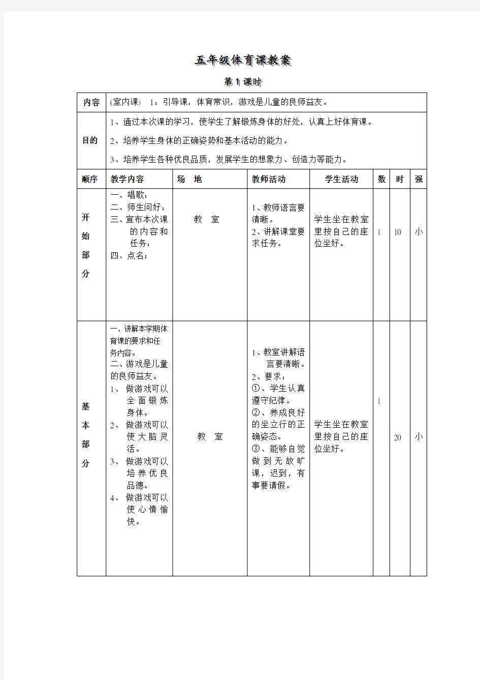 五年级体育教案_下册全集