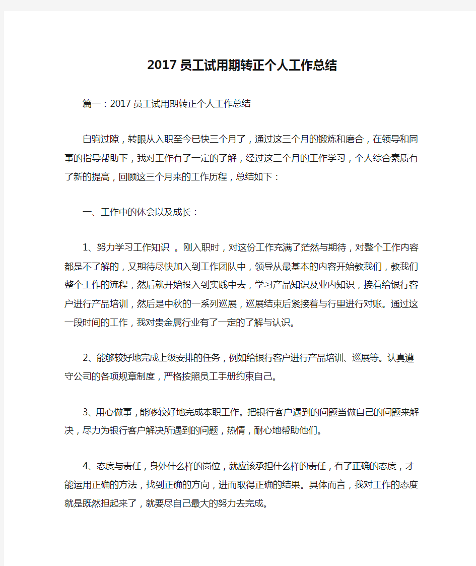 2017员工试用期转正个人工作总结