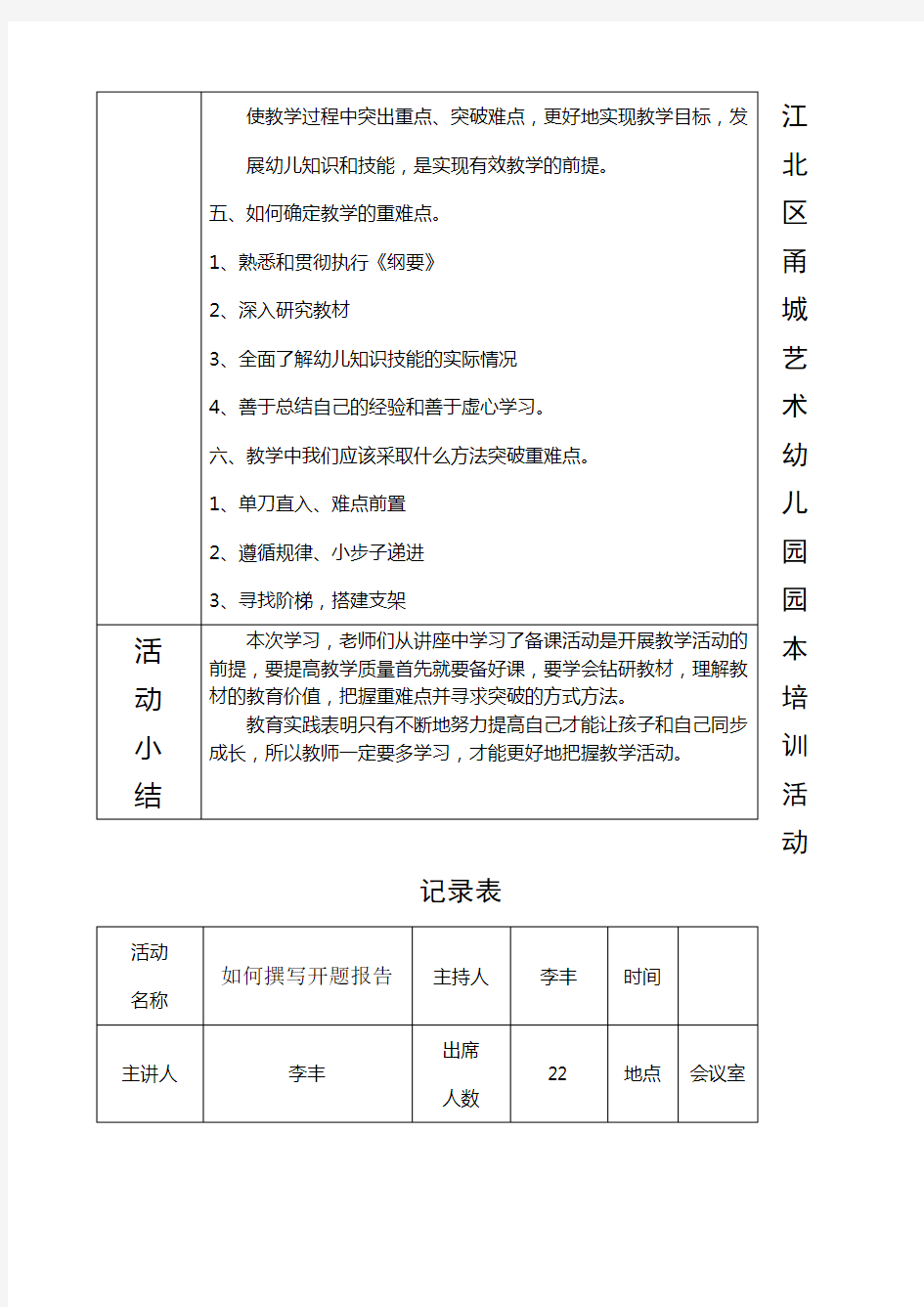 园本培训活动记录表 