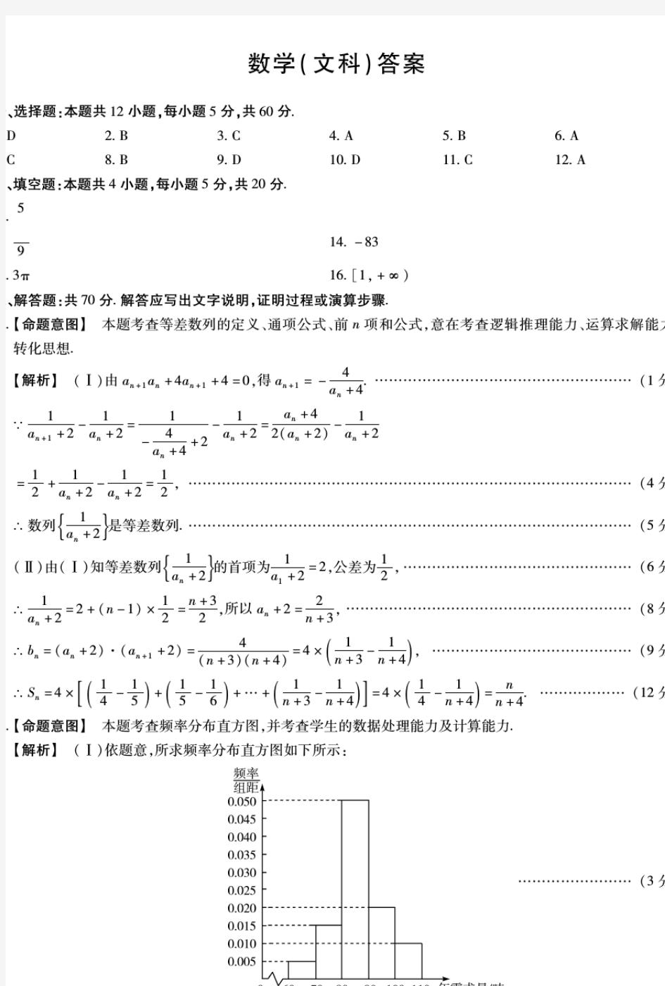 河南省十所名校2019届高三尖子生第一次联考试题—数学(文科)答案