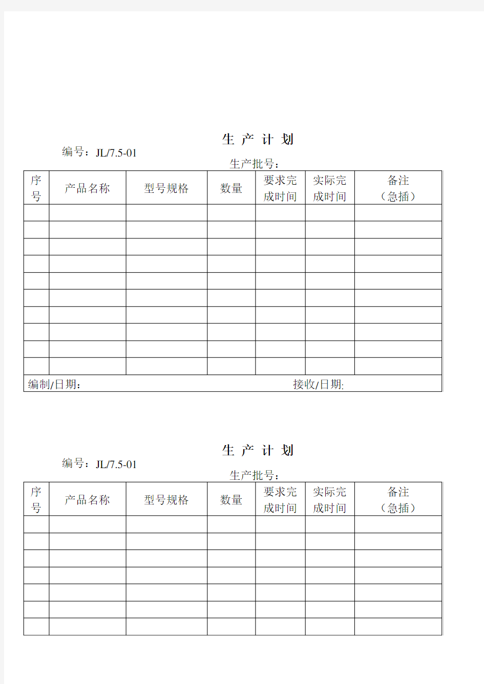 生产作业准备验证记录表