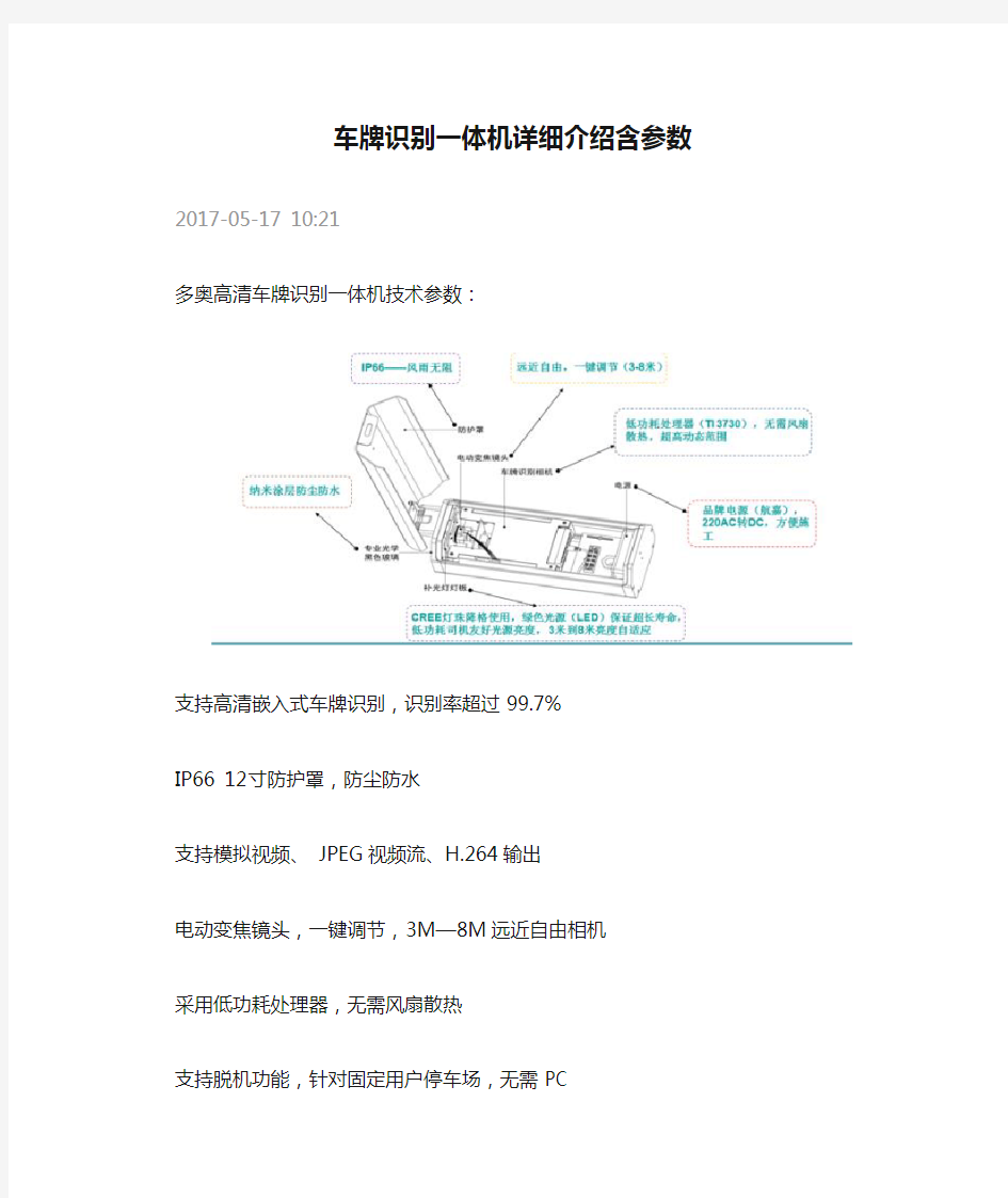 车牌识别一体机详细介绍含参数