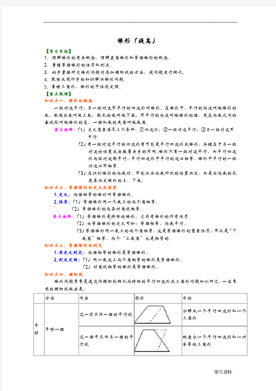 梯形提高知识讲解