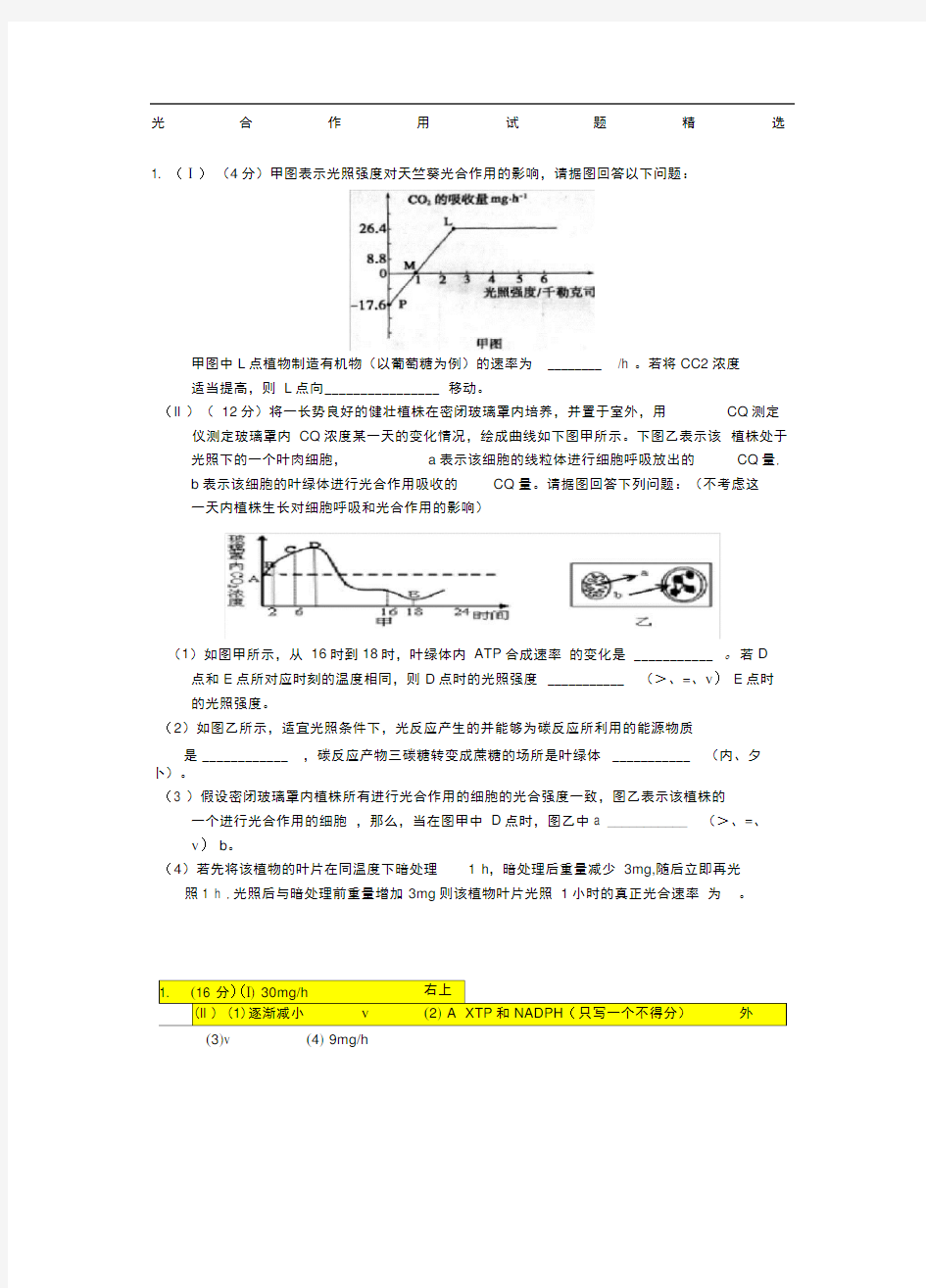 生物必修一光合作用试题附答案