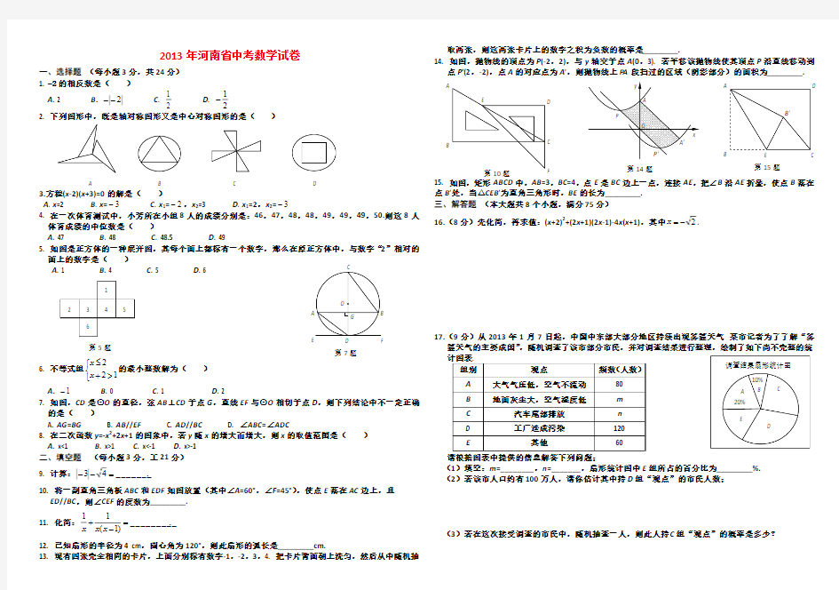 2013年河南省中考数学试卷及答案