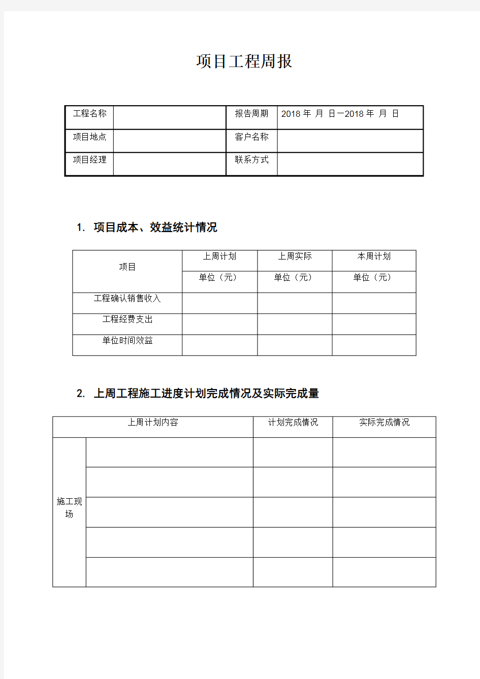 项目工程周报(模板)