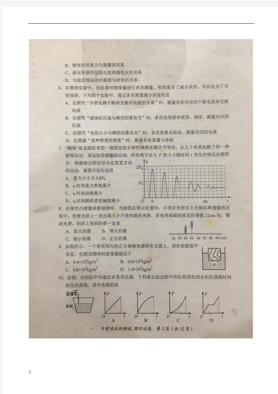 江苏省启东市2017届九年级物理化学下学期一模试题