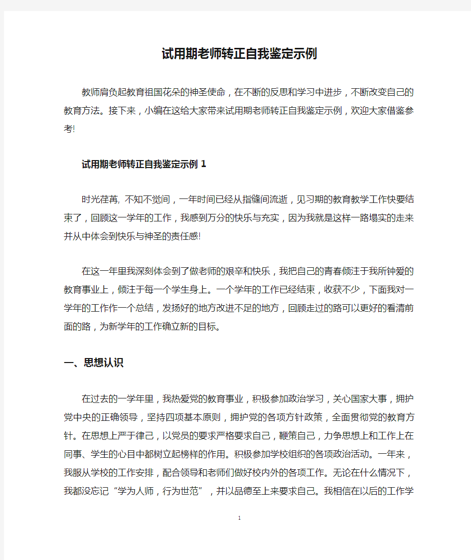 试用期老师转正自我鉴定示例