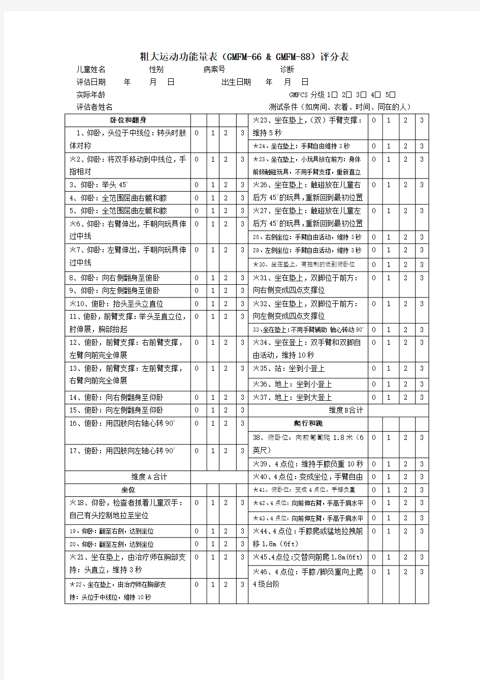 粗大运动功能评估量表
