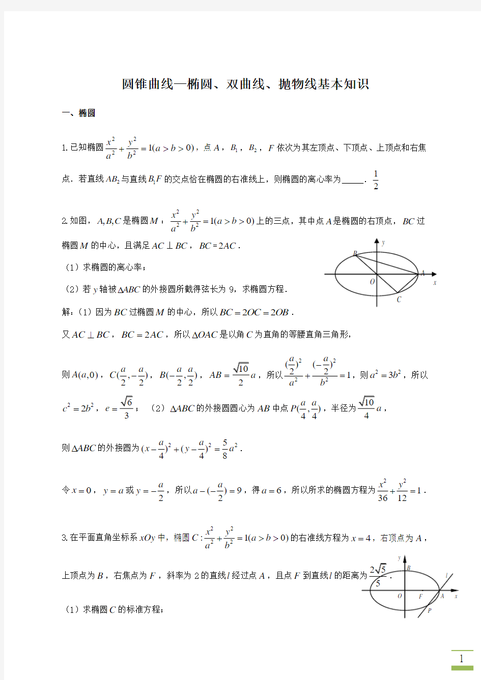 圆锥曲线——椭圆、双曲线、抛物线基本知识(教师版)