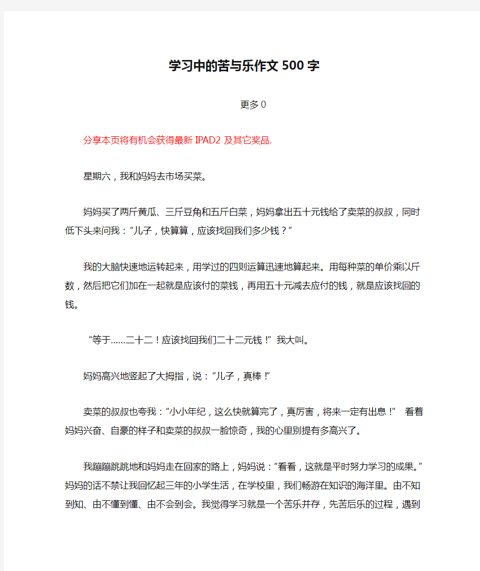 学习中的苦与乐作文500字