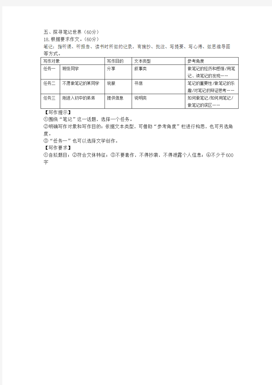 2020年浙江省温州市中考作文题目