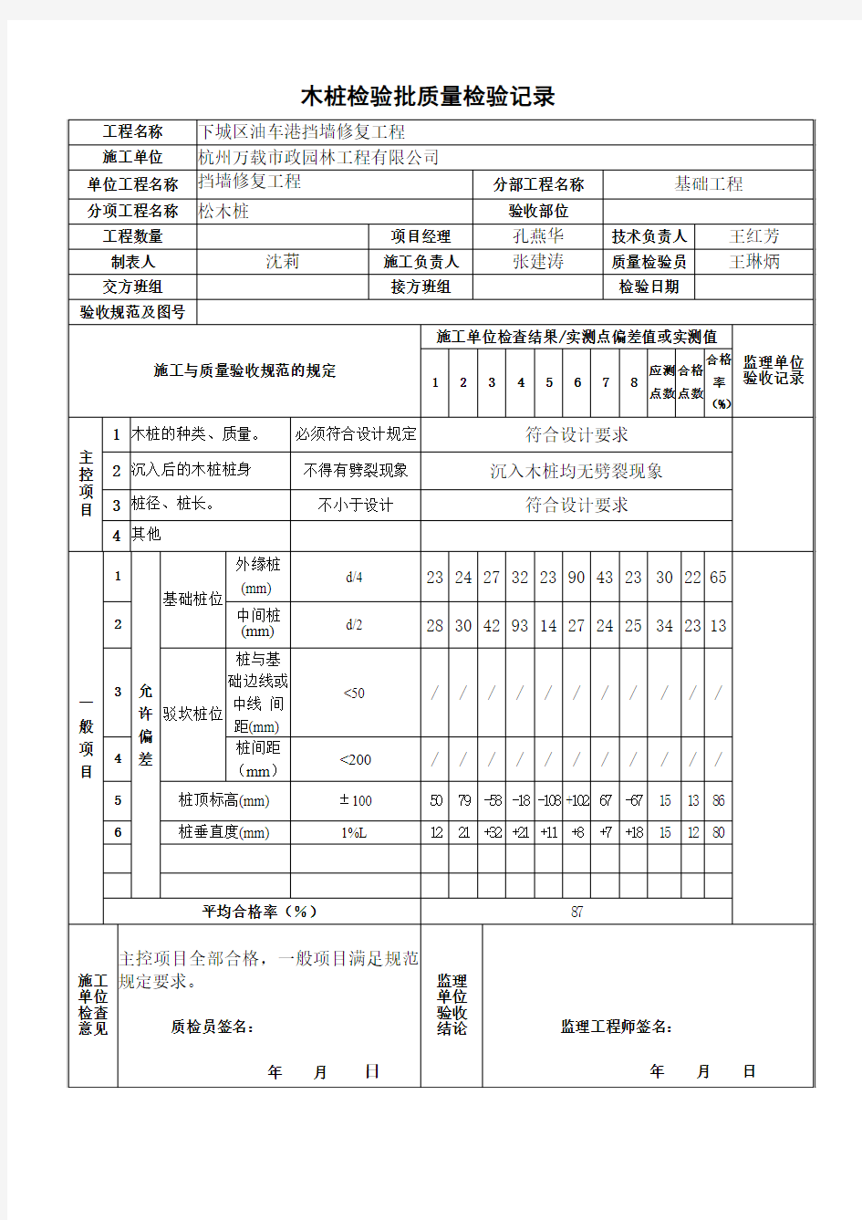 木桩检验批检验记录