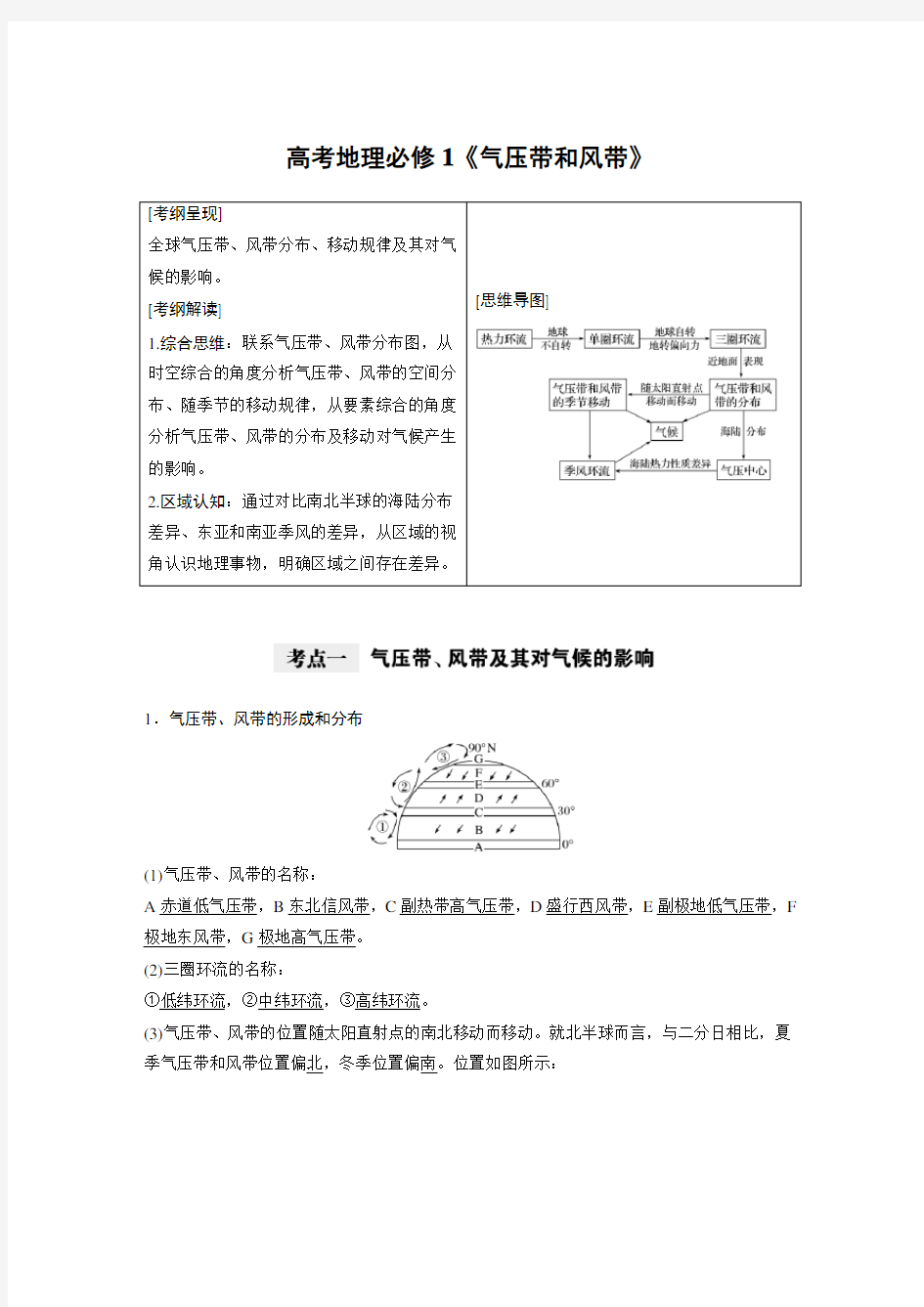 高考地理必修1《气压带和风带》