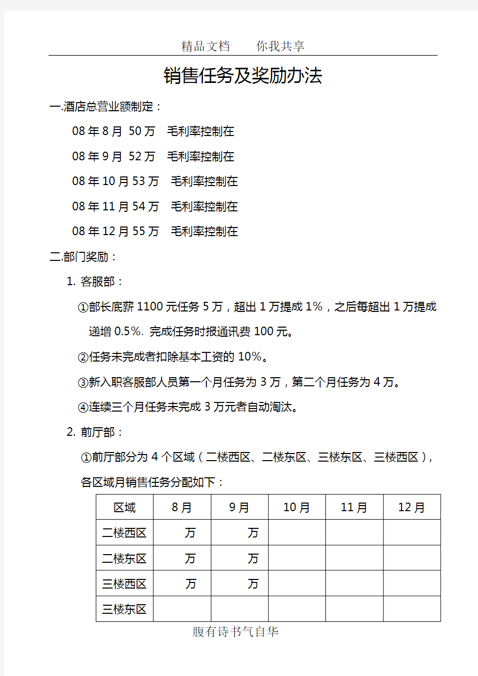 销售任务及奖励办法