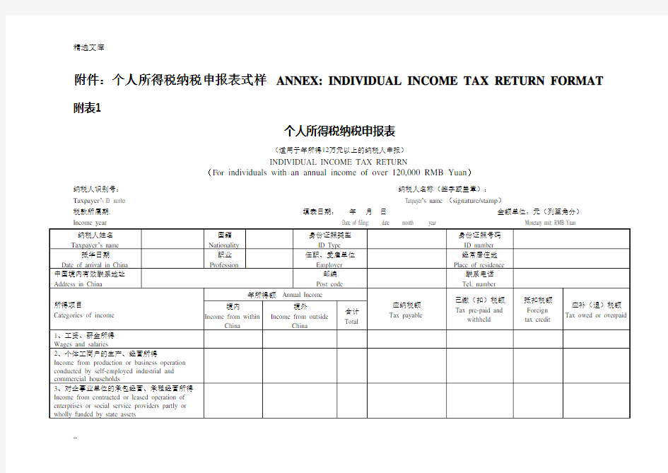 个人所得税纳税申报表式样