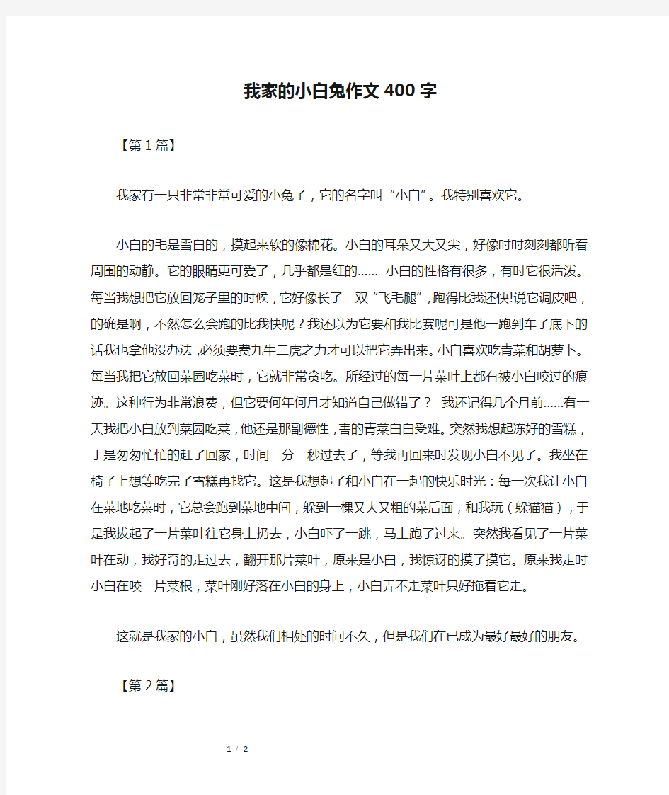 我家的小白兔作文400字