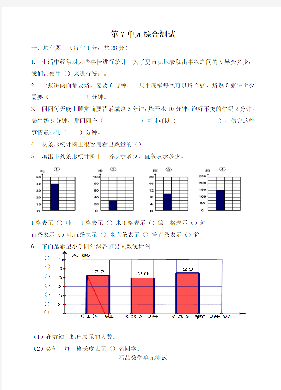 人教版数学四年级上册第七单元综合测试卷含答案