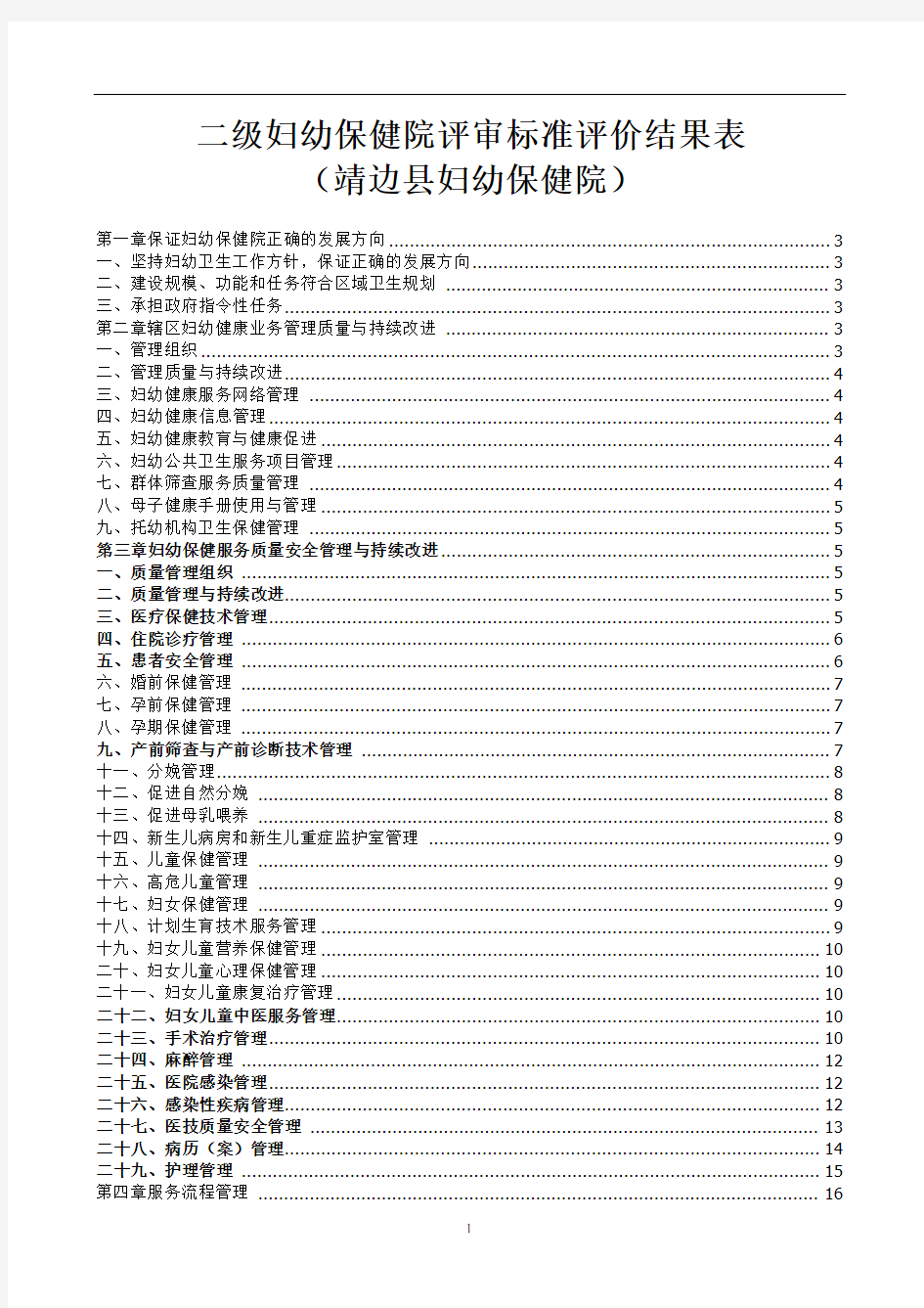 二级妇幼保健院评审标准评价结果表(妇幼保健院)