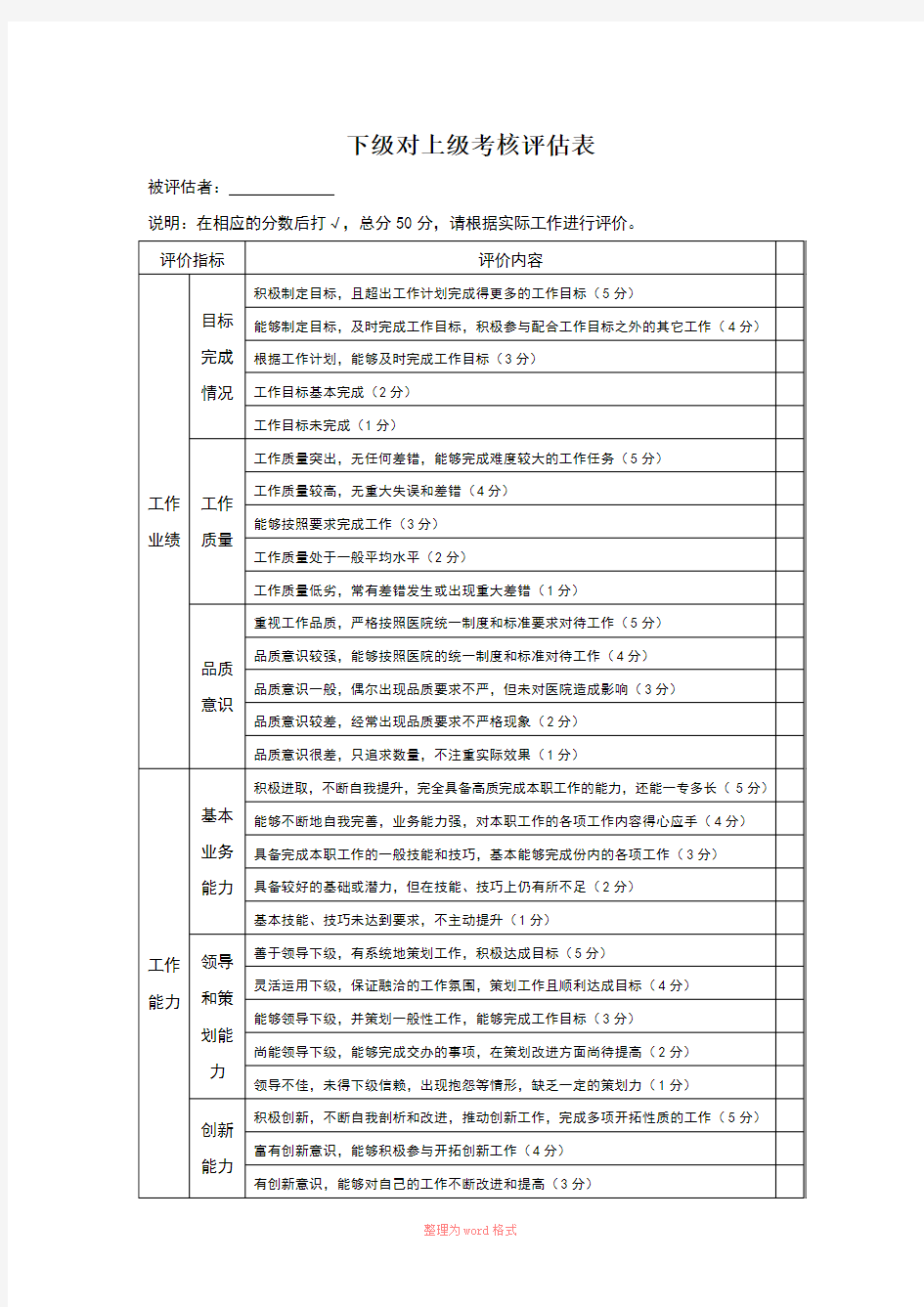 下级对上级考核评估表