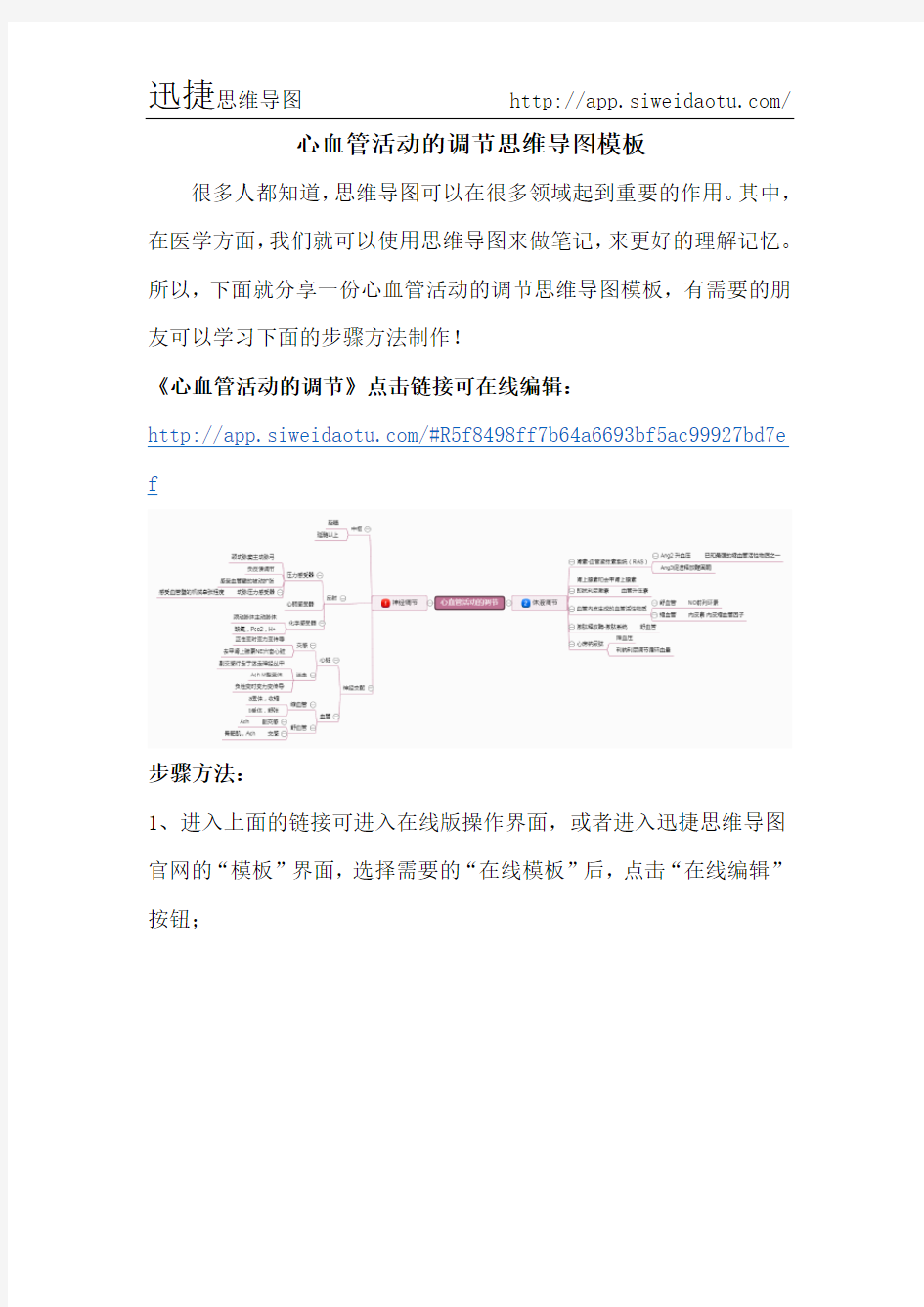 心血管活动的调节思维导图模板-迅捷思维导图