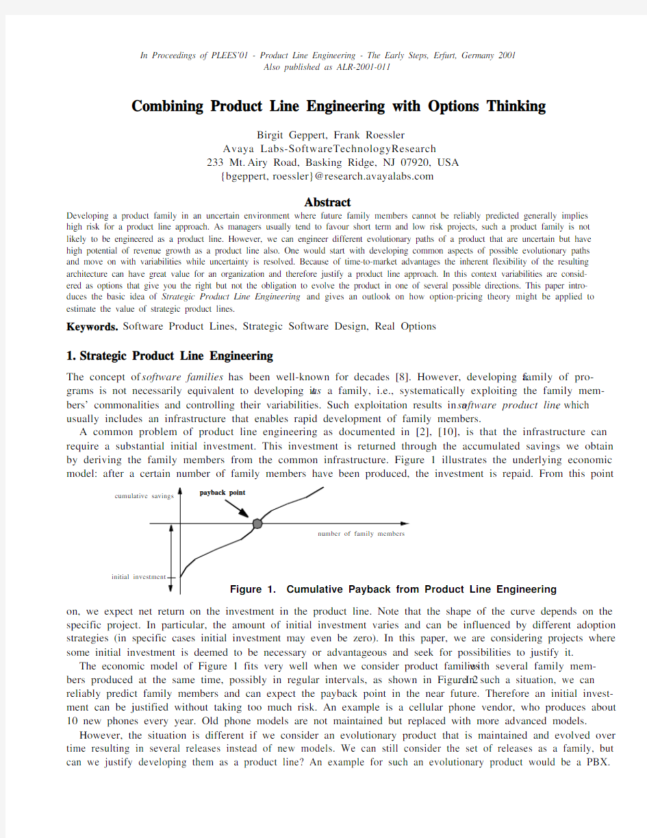 Combining product line engineering with options thinking