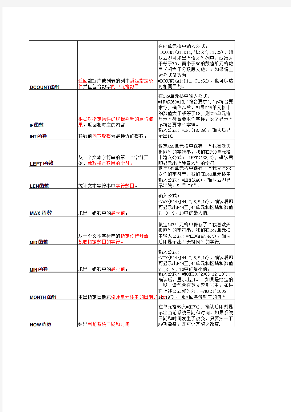 常用excel函数公式应用与实例