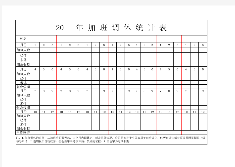 加班调休统计表