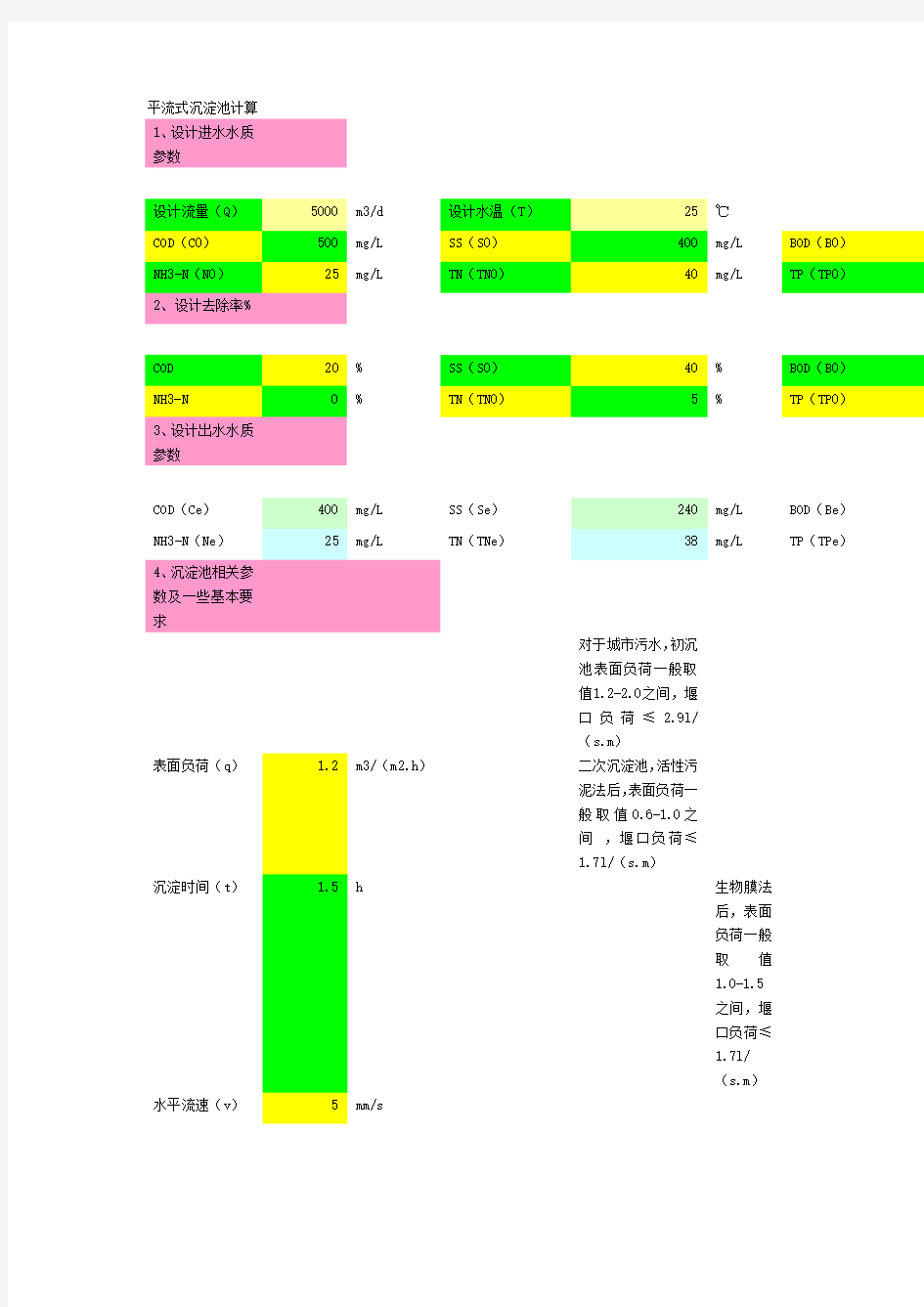 平流式沉淀池计算