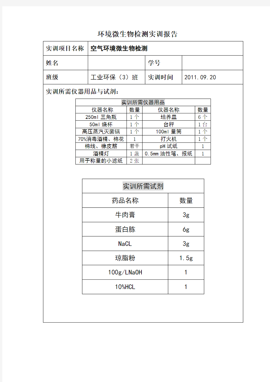 空气环境微生物检测报告