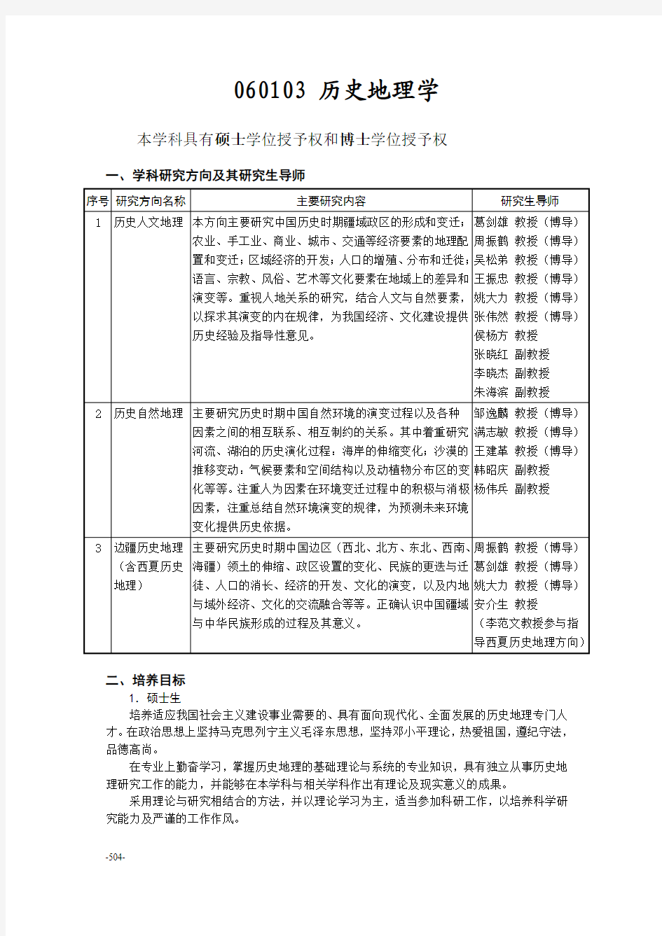 复旦大学历史地理学培养计划