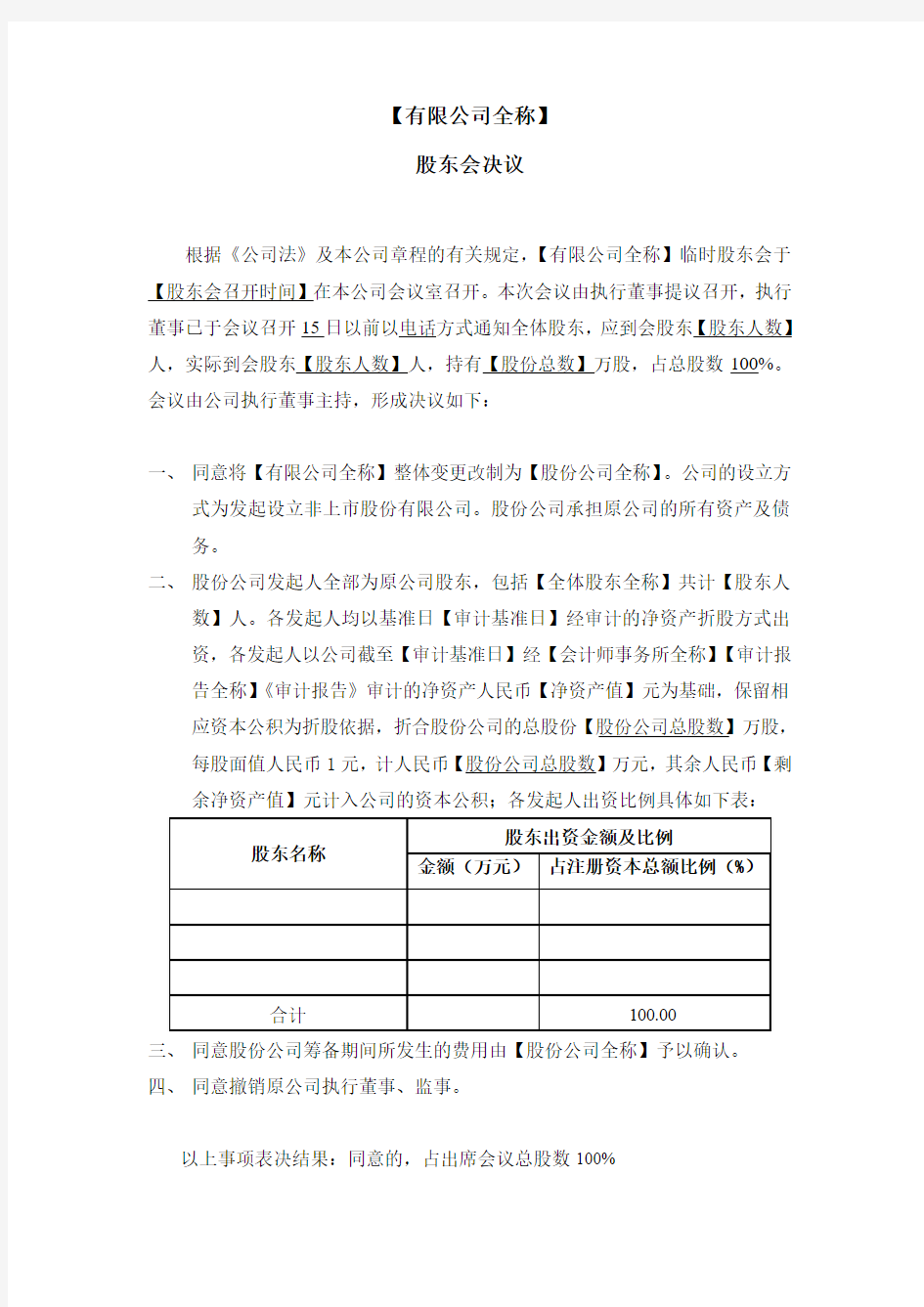 4-有限公司改制股东会决议