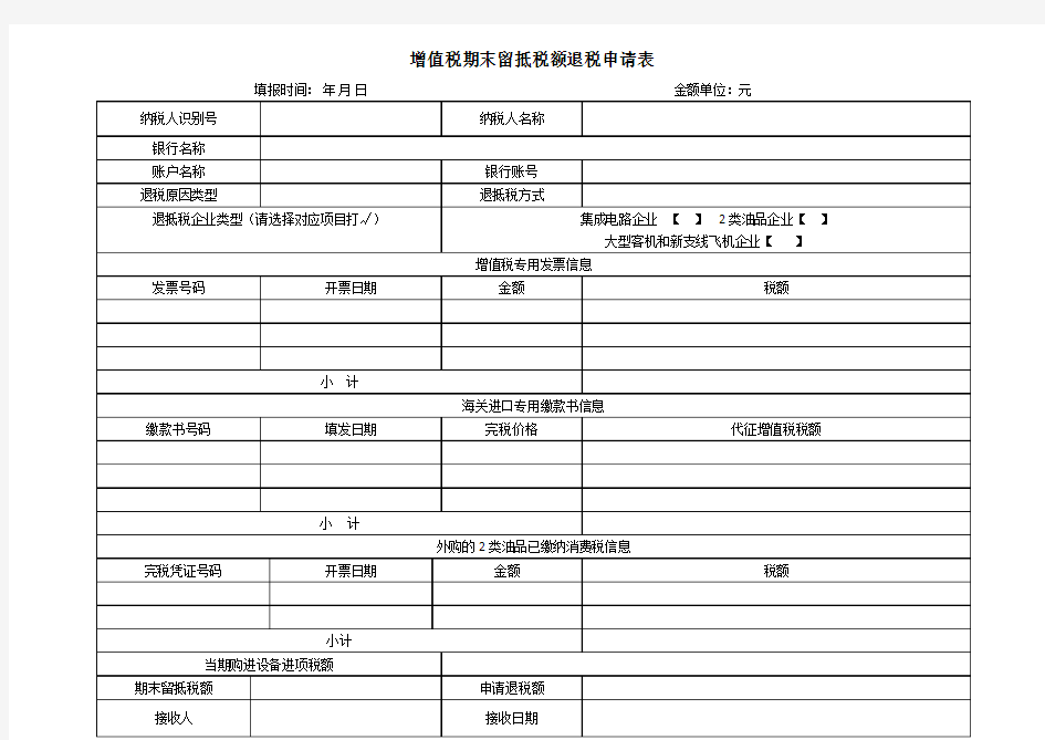 增值税期末留抵税额退税申请表